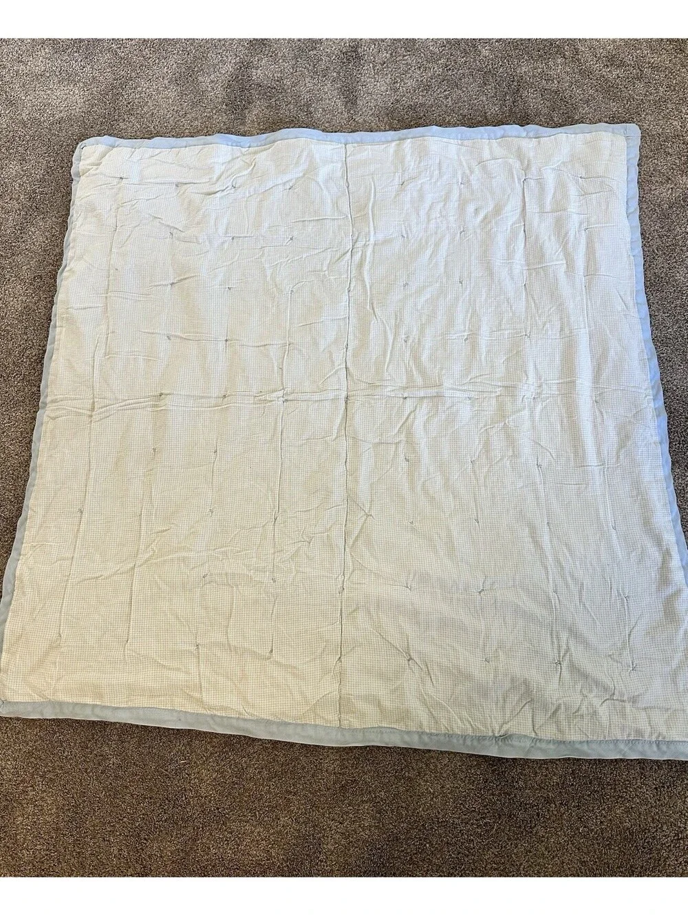 Vintage Baby Quilt Top Blanket Animals 34x41” Blue White Nursery New Mom Gift